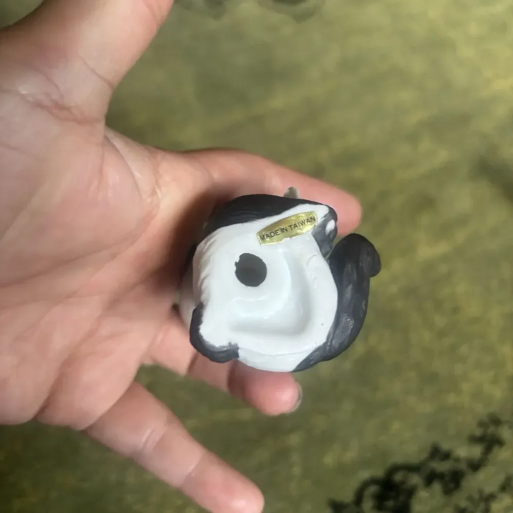 Vintage Ceramic Panda Bear Figurine Holding Flower & Ladybug Taiwan